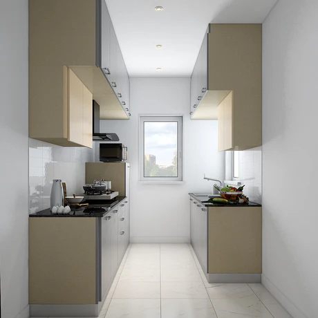 A Parallel-Shaped Kitchen In Light Grey