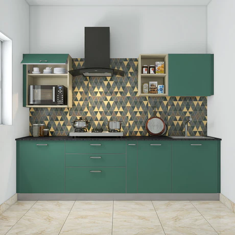 A Straight Kitchen Finished With Forest Green